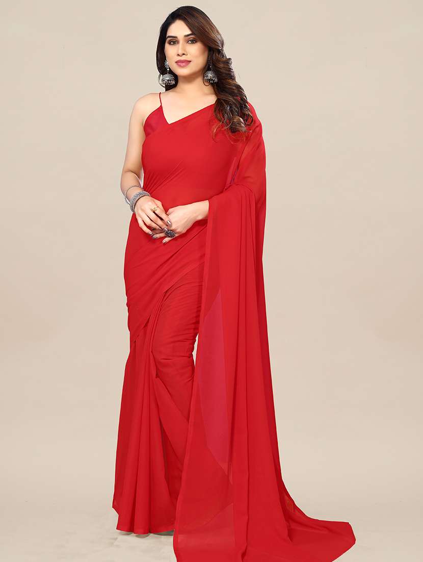women solid plain saree with blouse