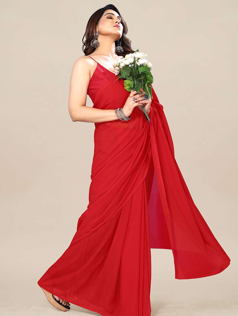 women solid plain saree with blouse - 22049297 -  Standard Image - 1