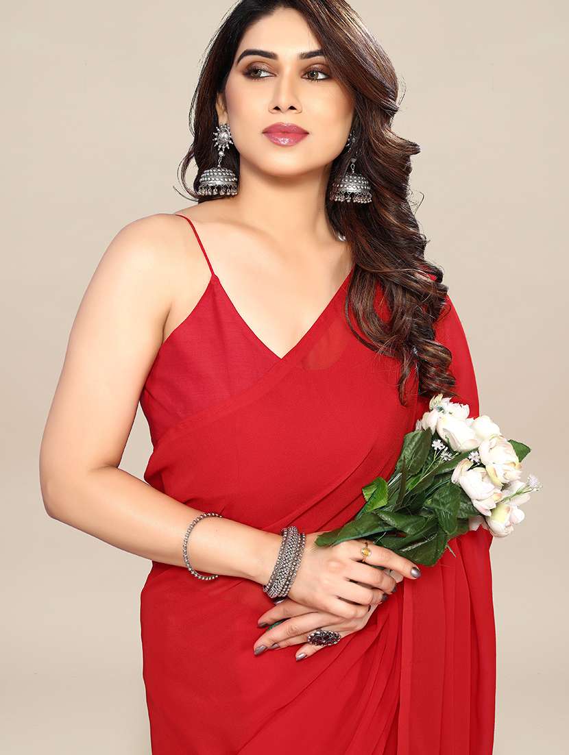 women solid plain saree with blouse - 22049297 -  Standard Image - 4