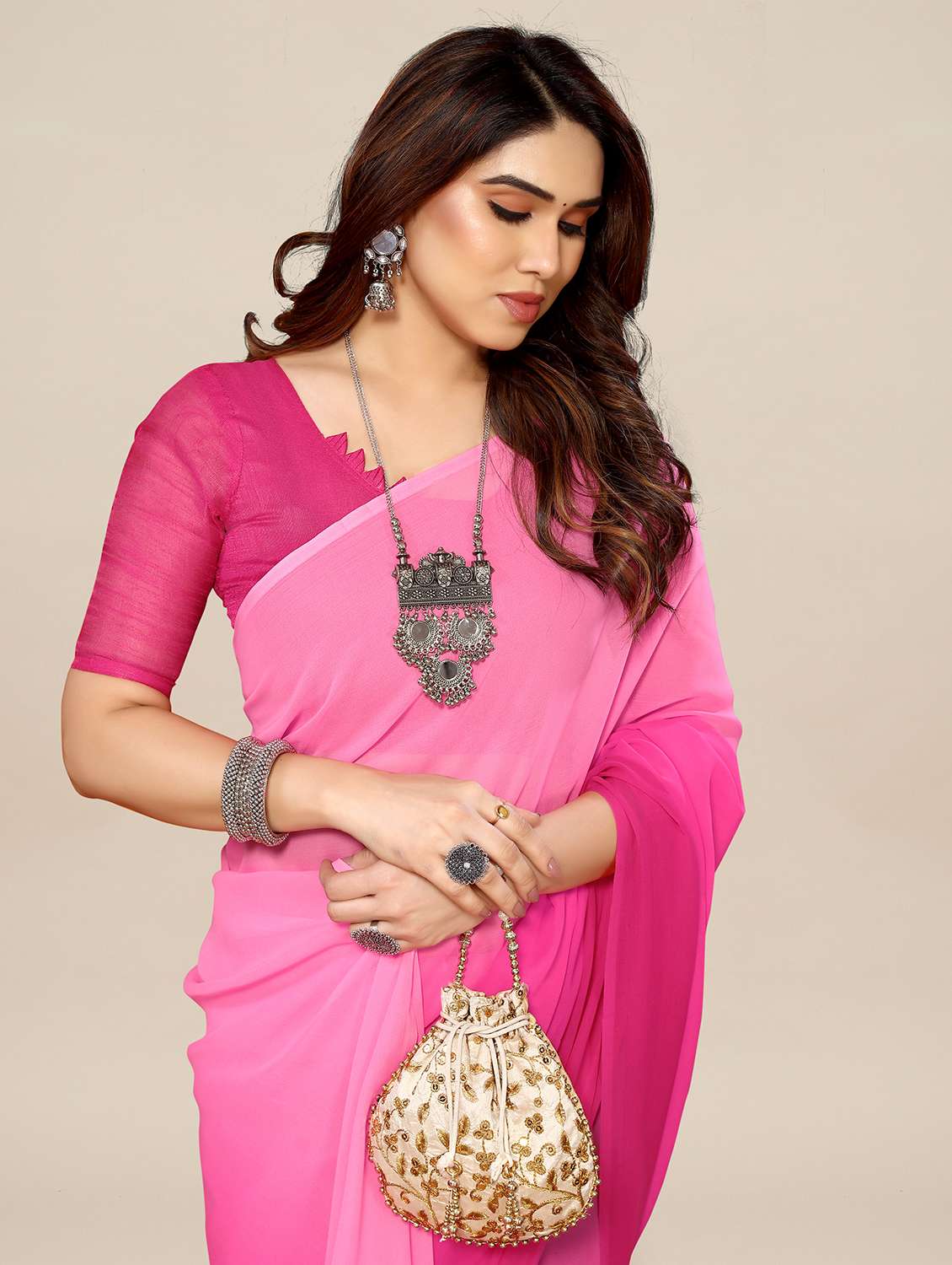 women ombre printed saree with blouse - 22049302 -  Standard Image - 1