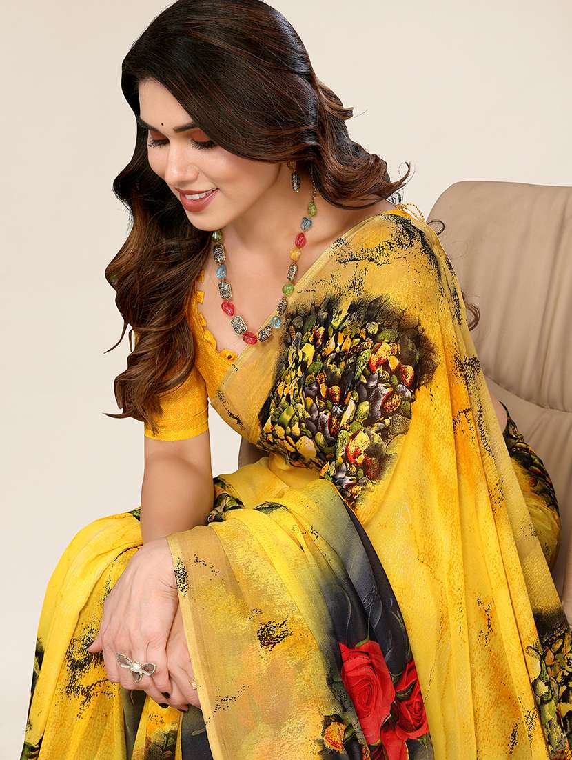 women printed casual wear saree with blouse - 22049339 -  Standard Image - 4