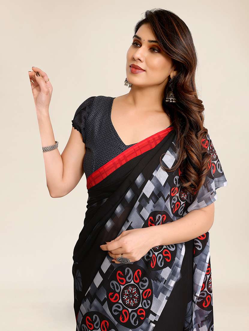 women printed casual wear saree with blouse - 22049344 -  Standard Image - 4