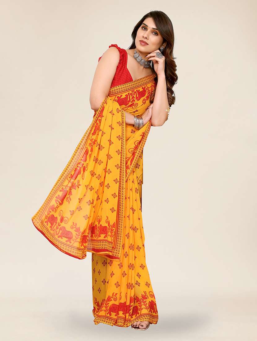 women printed casual wear saree with blouse - 22049348 -  Standard Image - 1