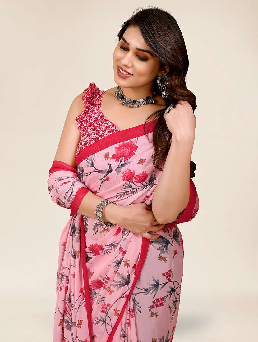 women printed casual wear saree with blouse - 22049350 -  Standard Image - 4