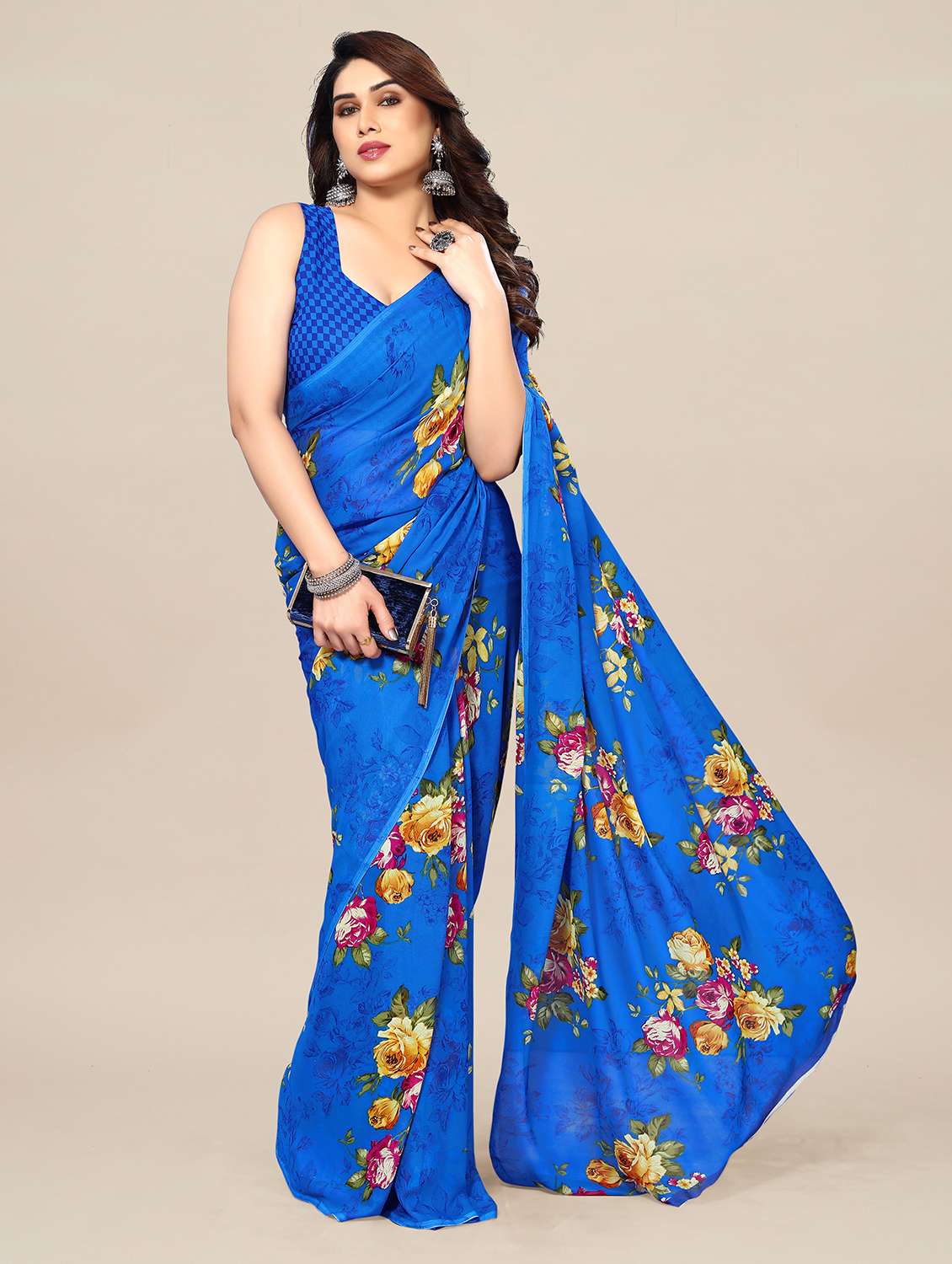 women printed casual wear saree with blouse - 22049366 -  Standard Image - 1