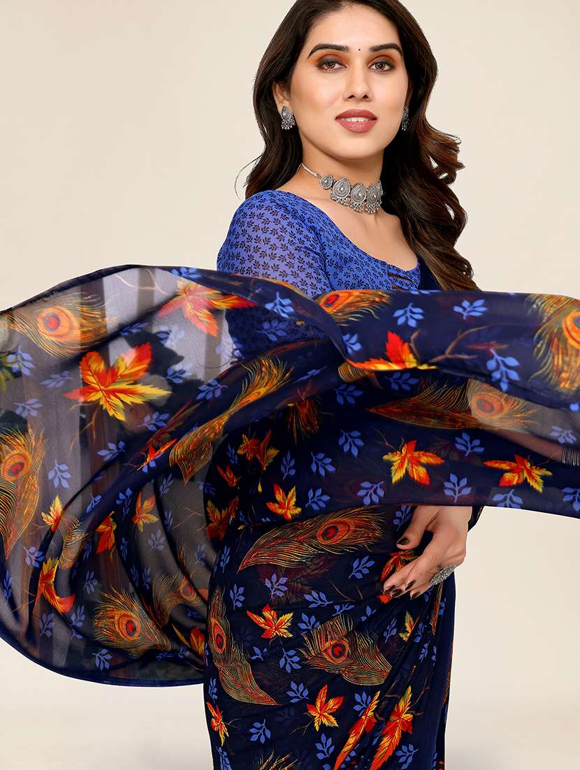 women printed casual wear saree with blouse - 22049367 -  Standard Image - 1