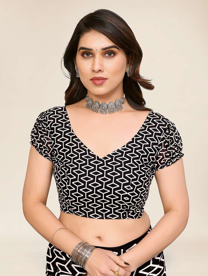 women printed casual wear saree with blouse - 22049370 -  Standard Image - 4