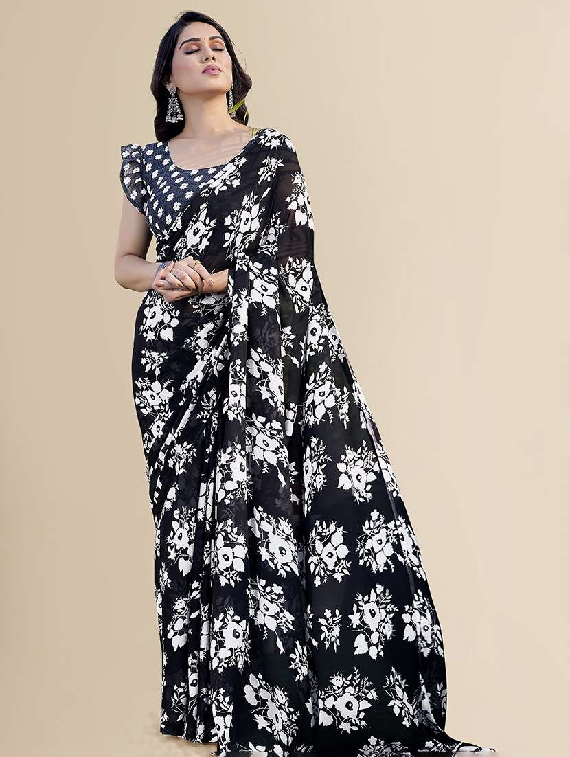 women printed casual wear saree with blouse - 22049375 -  Standard Image - 1