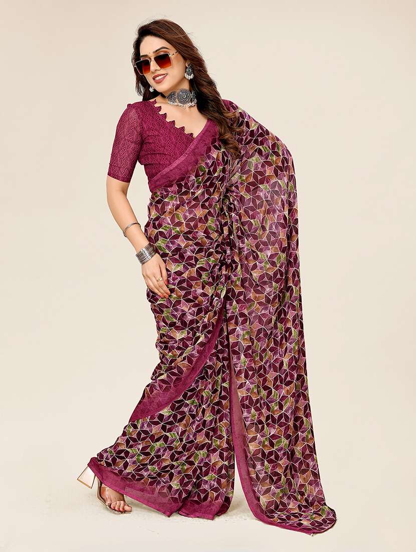 women printed casual wear saree with blouse - 22049389 -  Standard Image - 1