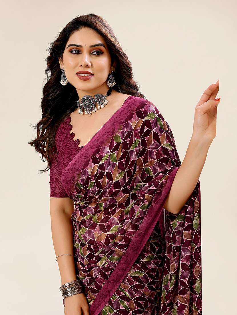 women printed casual wear saree with blouse - 22049389 -  Standard Image - 4