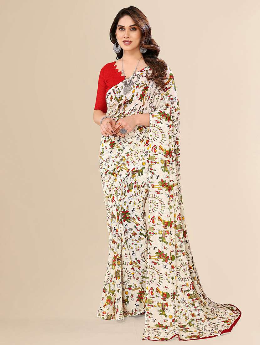 women printed casual wear saree with blouse