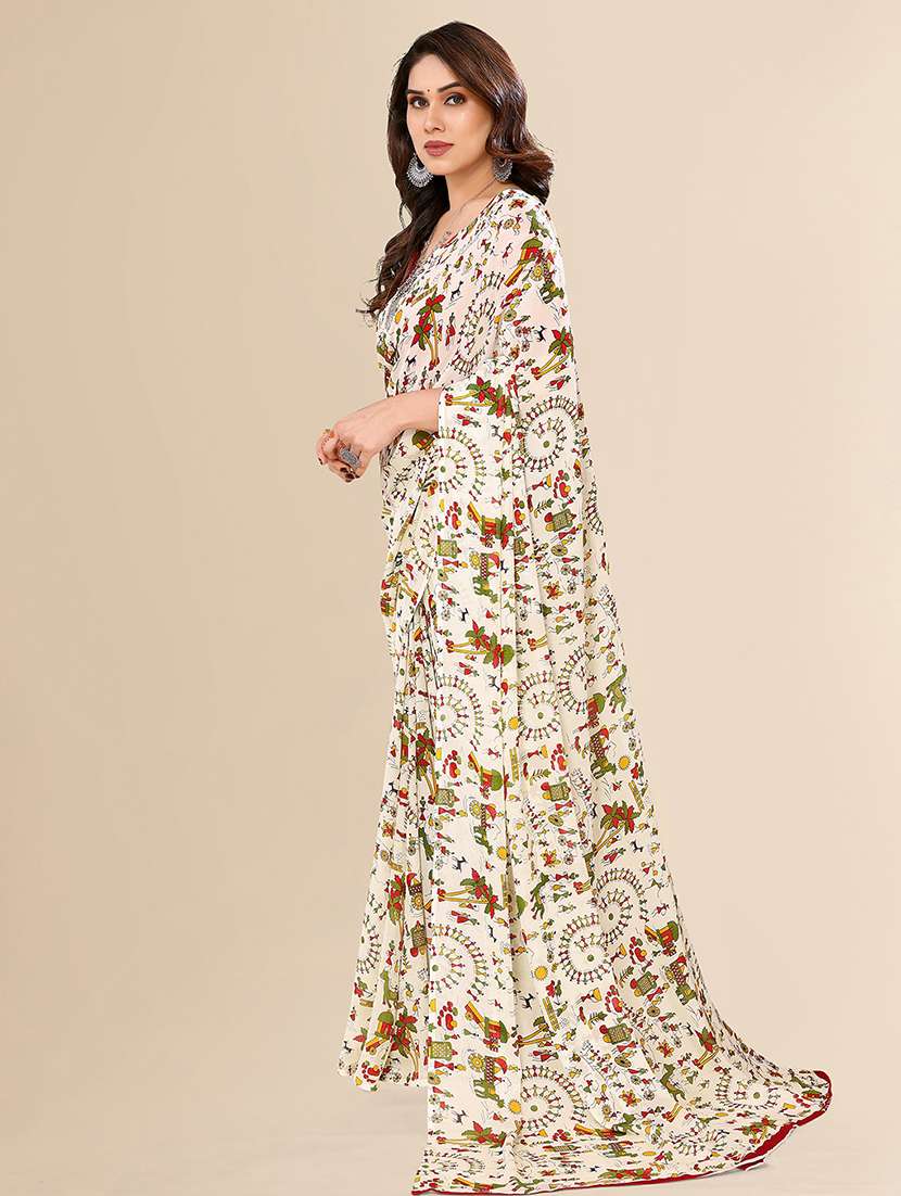 women printed casual wear saree with blouse - 22049406 -  Standard Image - 1
