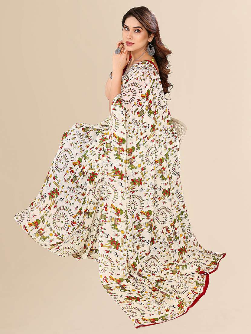 women printed casual wear saree with blouse - 22049406 -  Standard Image - 4