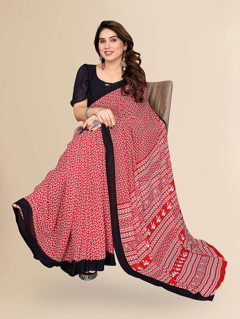 women printed casual wear saree with blouse - 22049417 -  Standard Image - 4