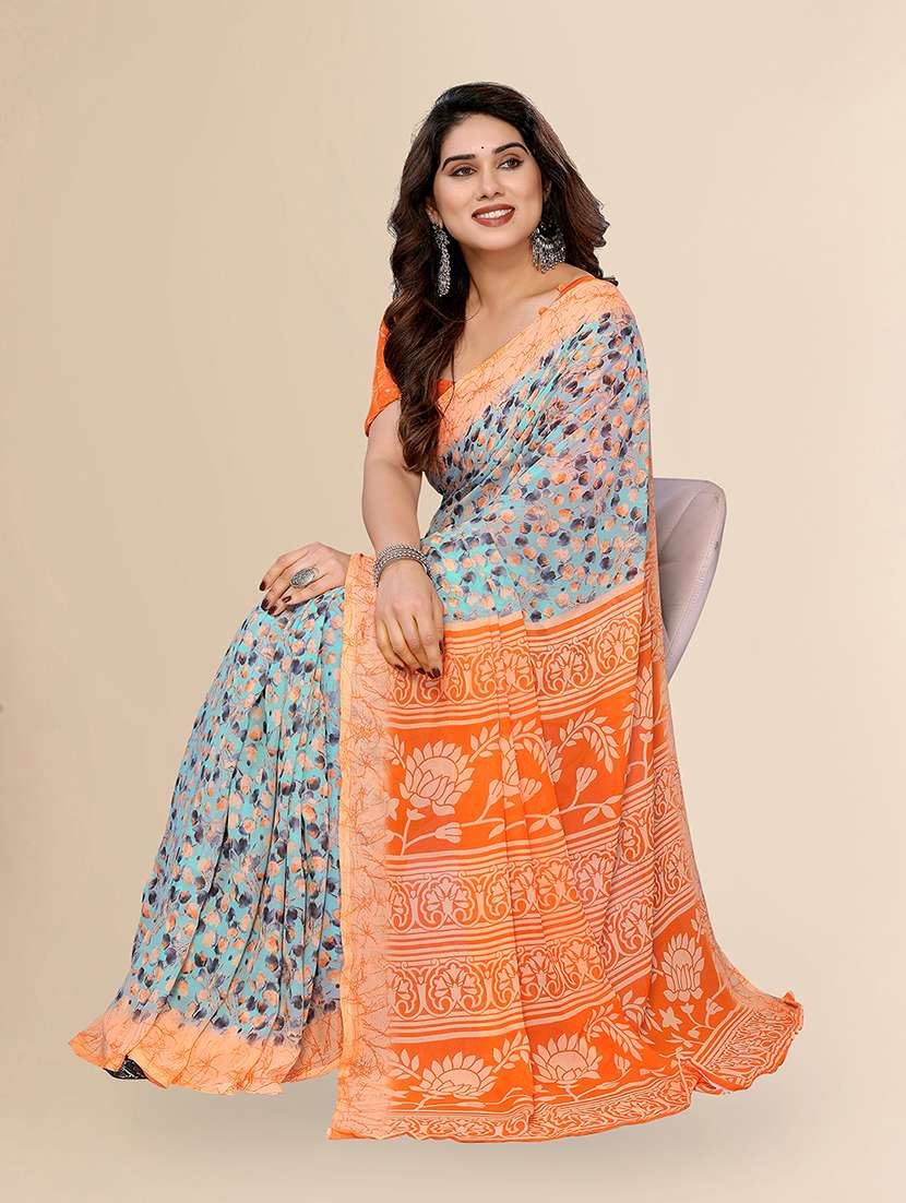 women printed casual wear saree with blouse - 22049419 -  Standard Image - 4