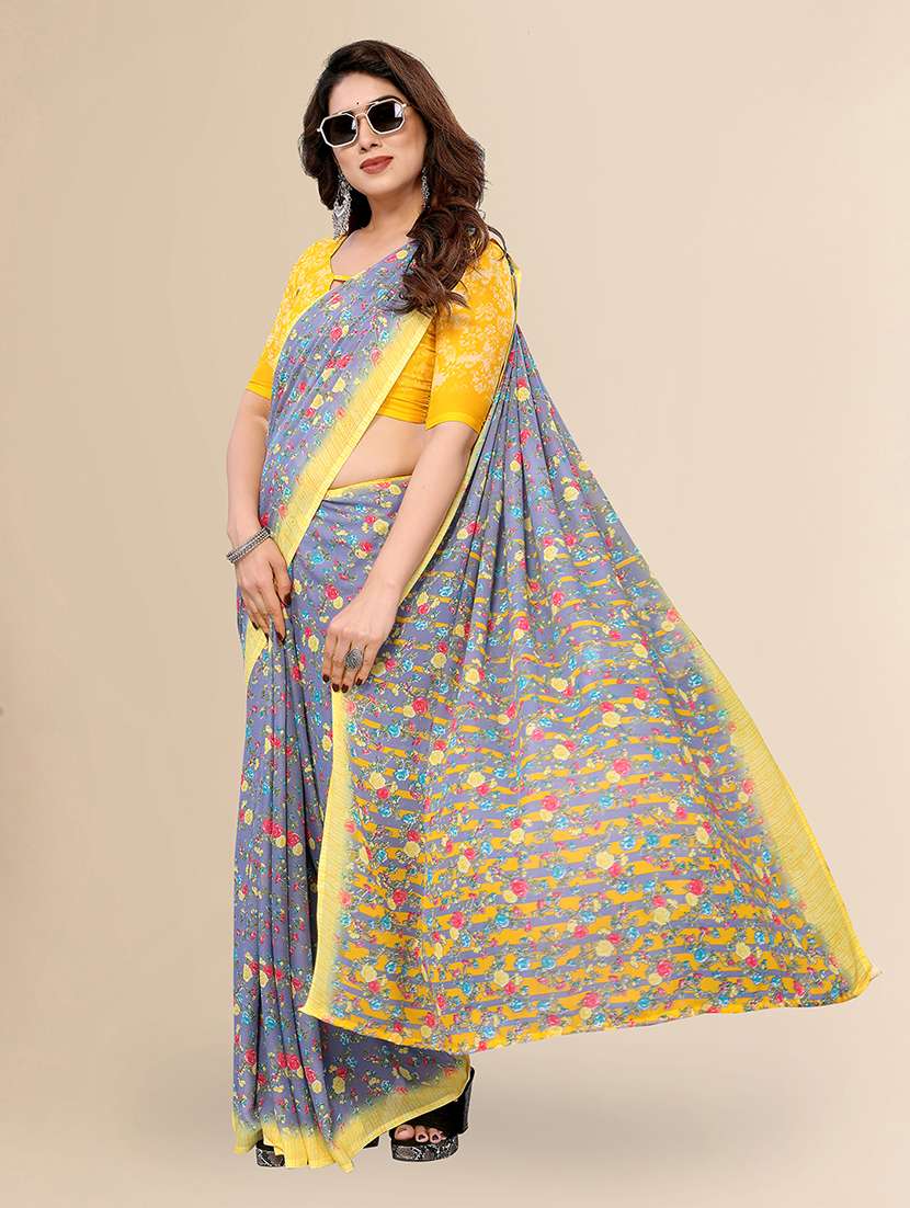women printed casual wear saree with blouse - 22049422 -  Standard Image - 1