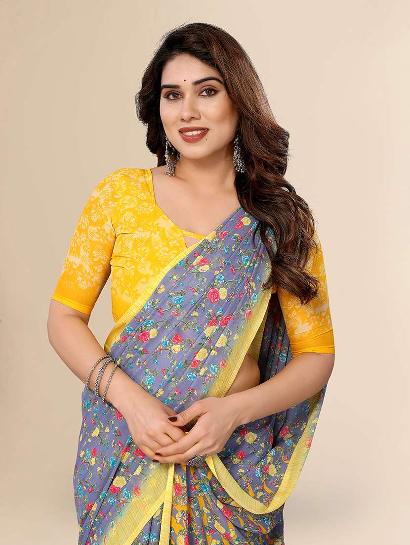 women printed casual wear saree with blouse - 22049422 -  Standard Image - 4