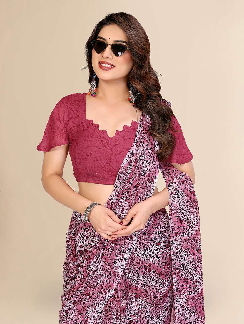 women printed casual wear saree with blouse - 22049425 -  Standard Image - 4