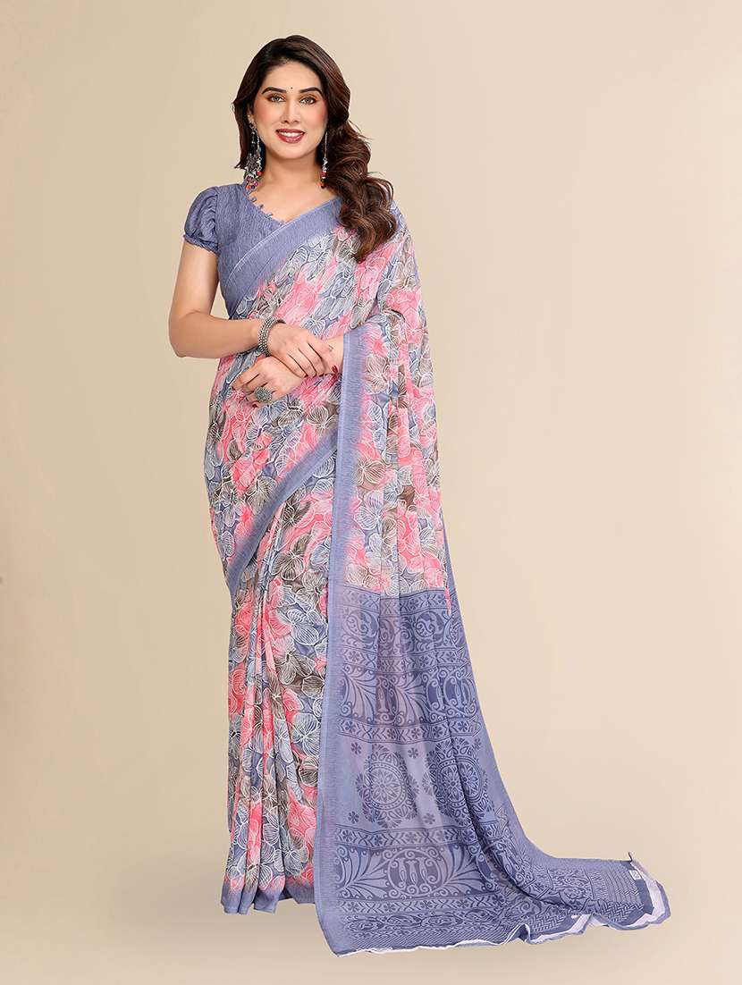 women printed casual wear saree with blouse