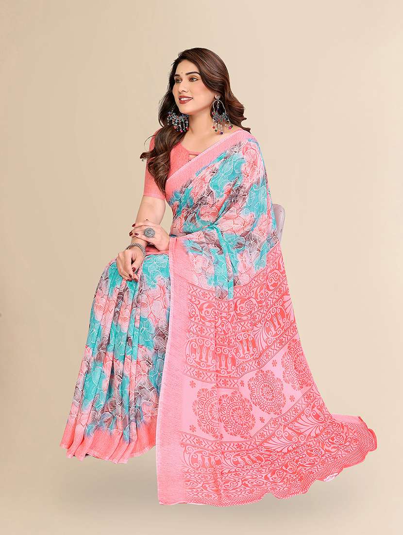 women printed casual wear saree with blouse - 22049431 -  Standard Image - 4