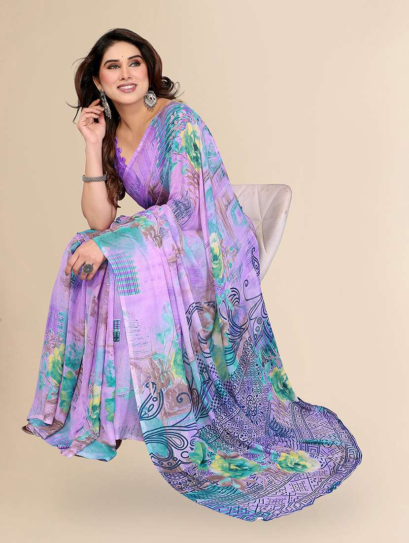 women printed casual wear saree with blouse - 22049432 -  Standard Image - 1