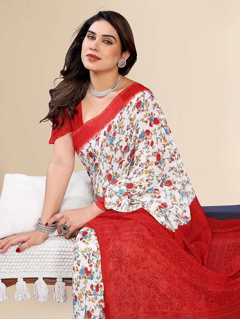 women printed casual wear saree with blouse - 22049443 -  Standard Image - 1