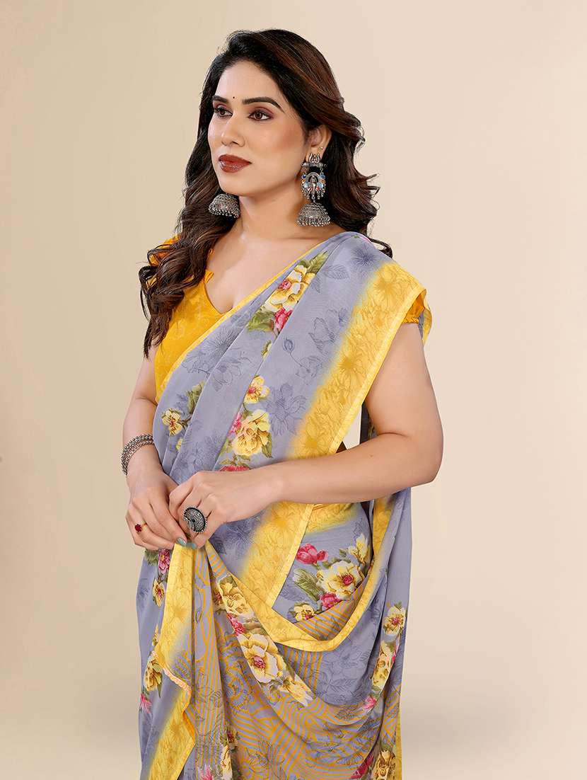 women printed casual wear saree with blouse - 22049447 -  Standard Image - 4