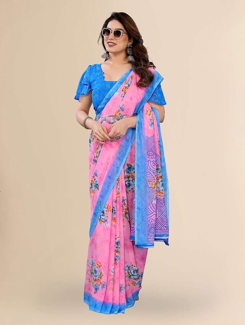 women printed casual wear saree with blouse - 22049449 -  Standard Image - 1