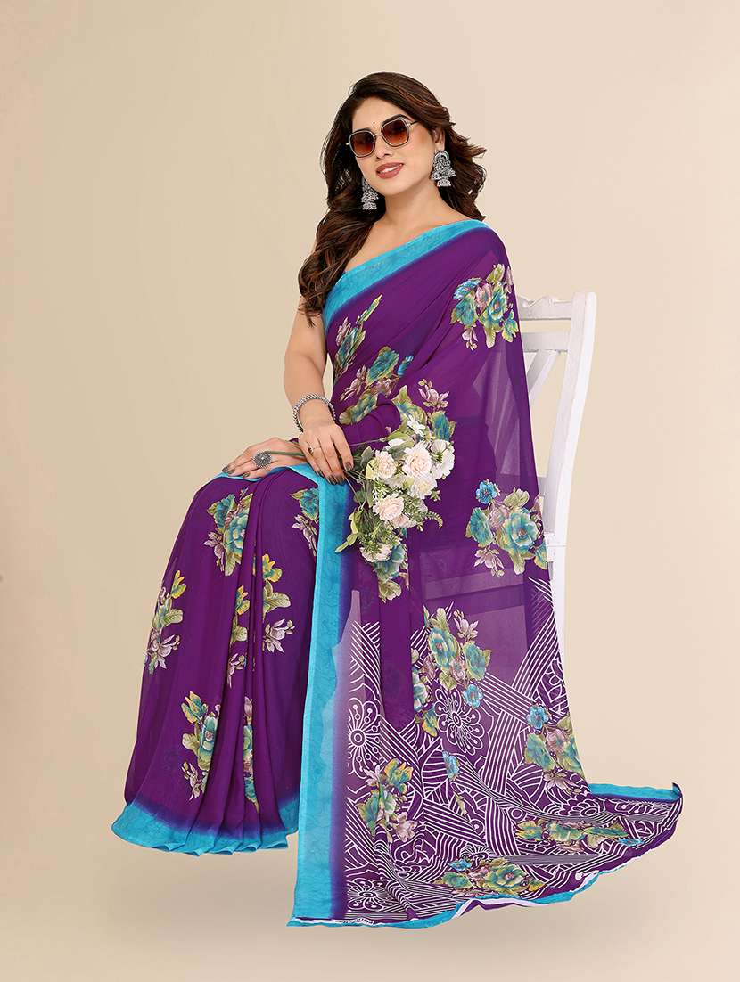 women printed casual wear saree with blouse - 22049453 -  Standard Image - 4
