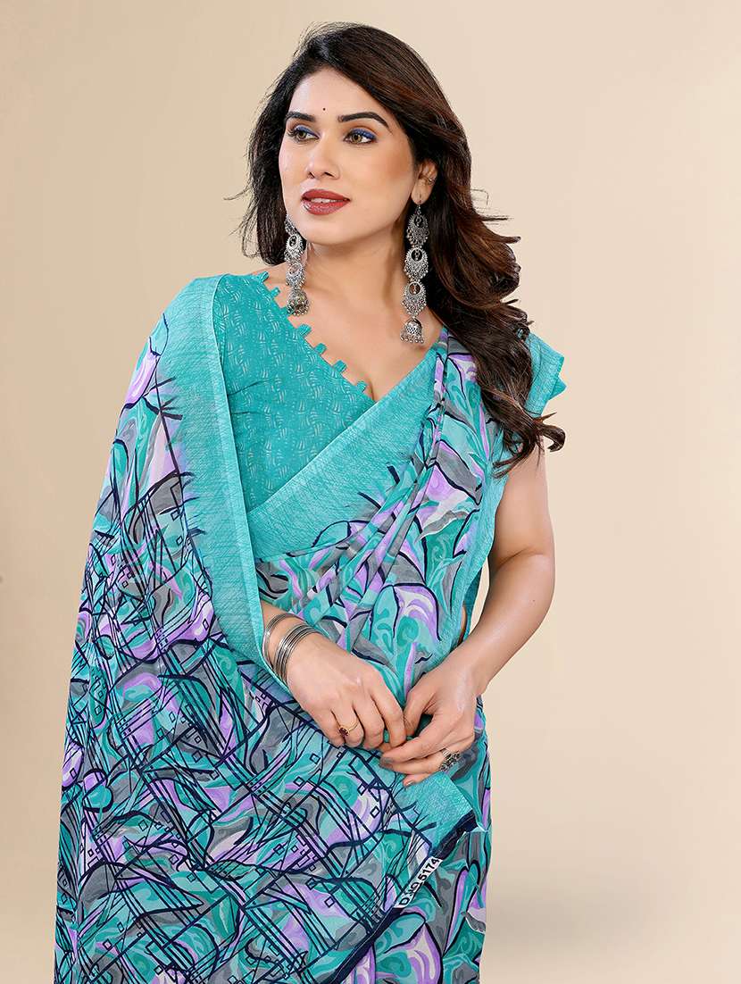 women printed casual wear saree with blouse - 22049466 -  Standard Image - 4