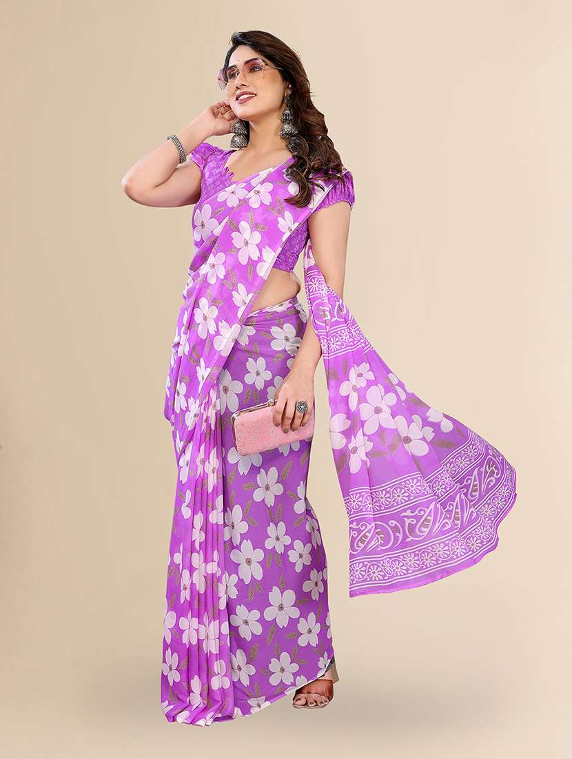 Women Printed Casual Wear Saree With Blouse - 22049470 -  Standard Image - 1