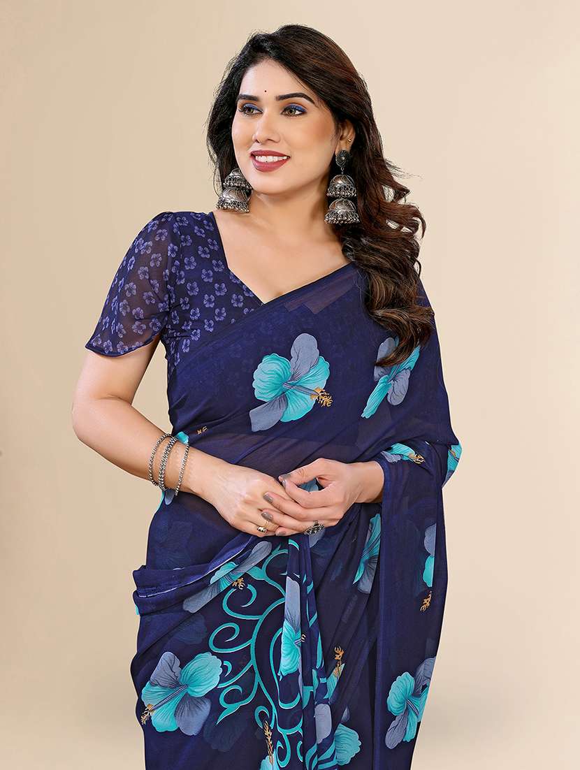 women printed casual wear saree with blouse - 22049475 -  Standard Image - 4