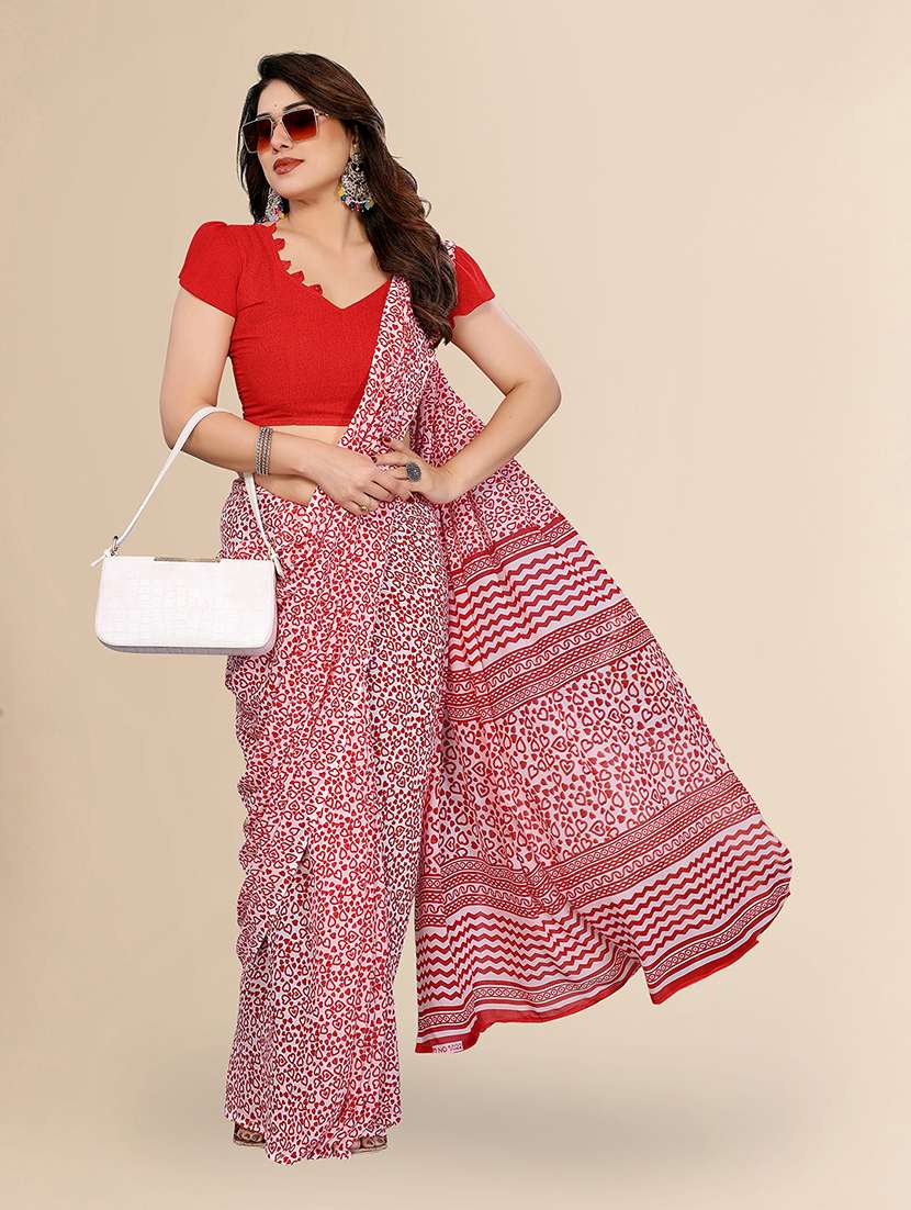 women printed casual wear saree with blouse - 22049491 -  Standard Image - 1