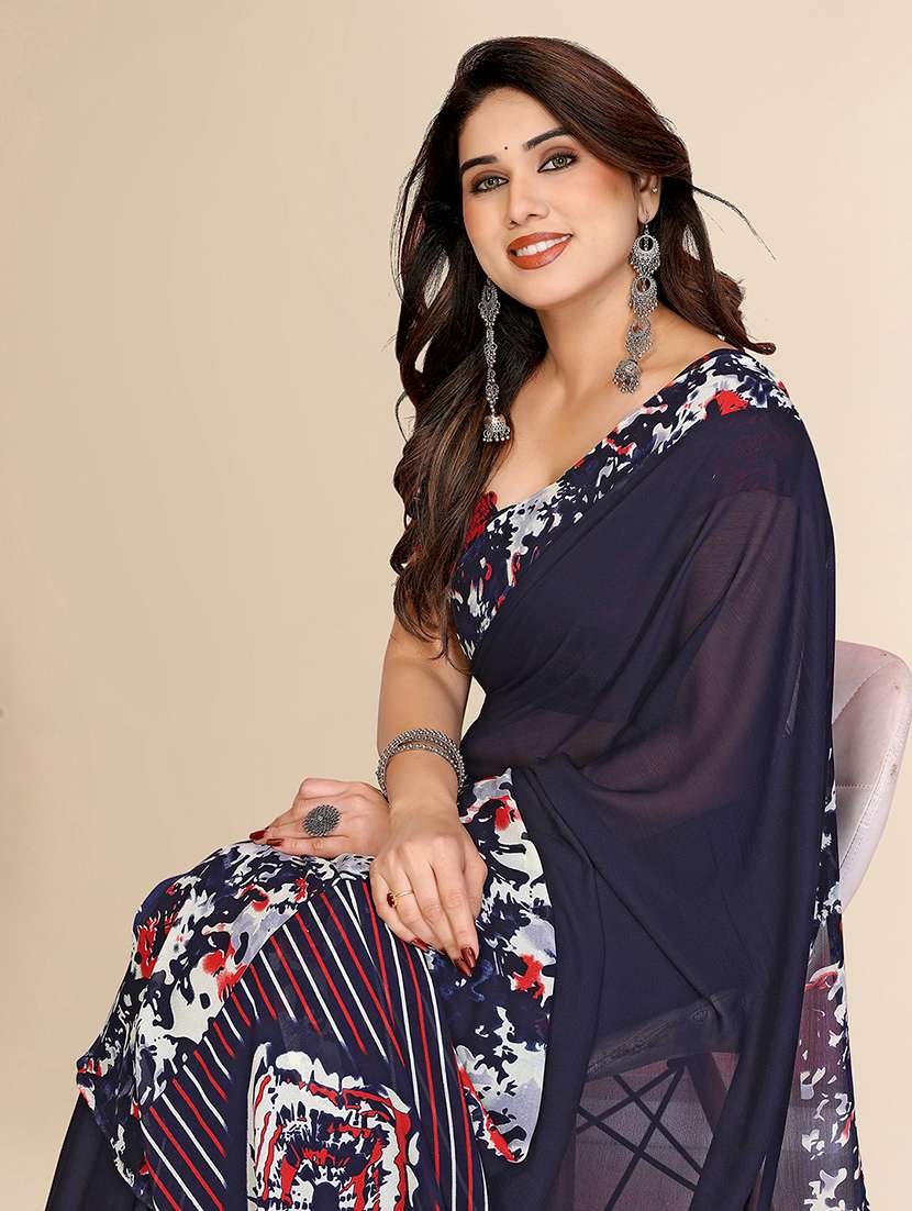women printed casual wear saree with blouse - 22049499 -  Standard Image - 4