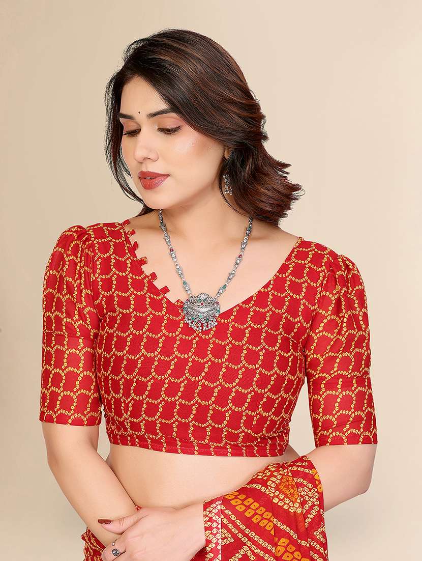 women printed casual wear saree with blouse - 22049530 -  Standard Image - 4