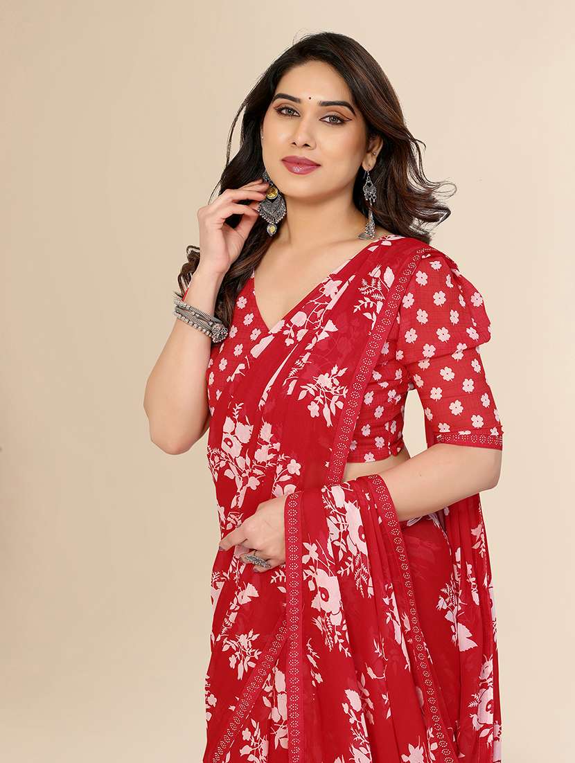 women printed casual wear saree with blouse - 22049591 -  Standard Image - 4
