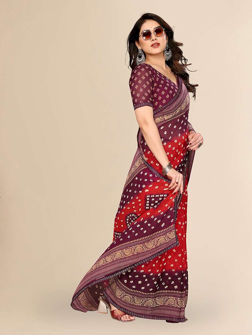 women printed casual wear saree with blouse - 22049596 -  Standard Image - 4