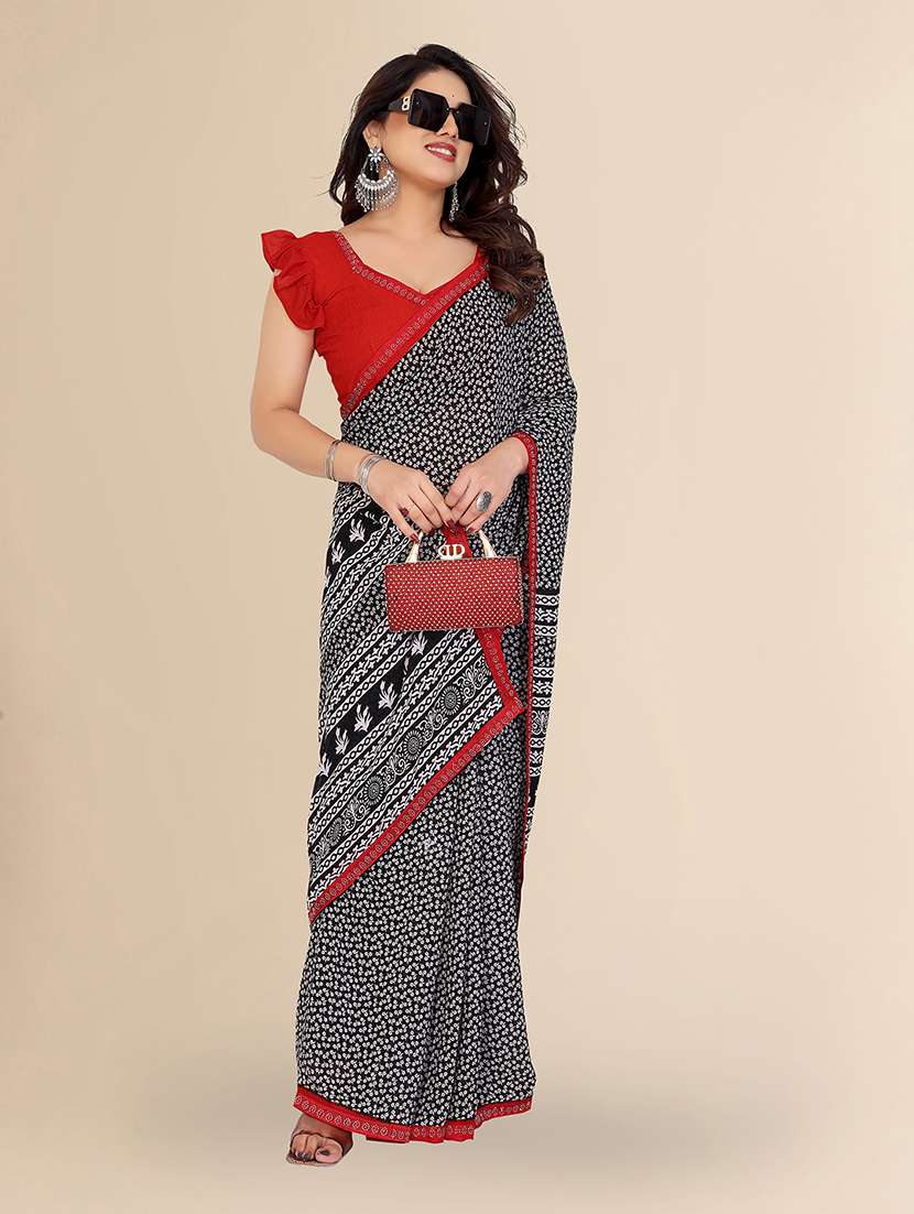 women printed casual wear saree with blouse - 22049605 -  Standard Image - 1
