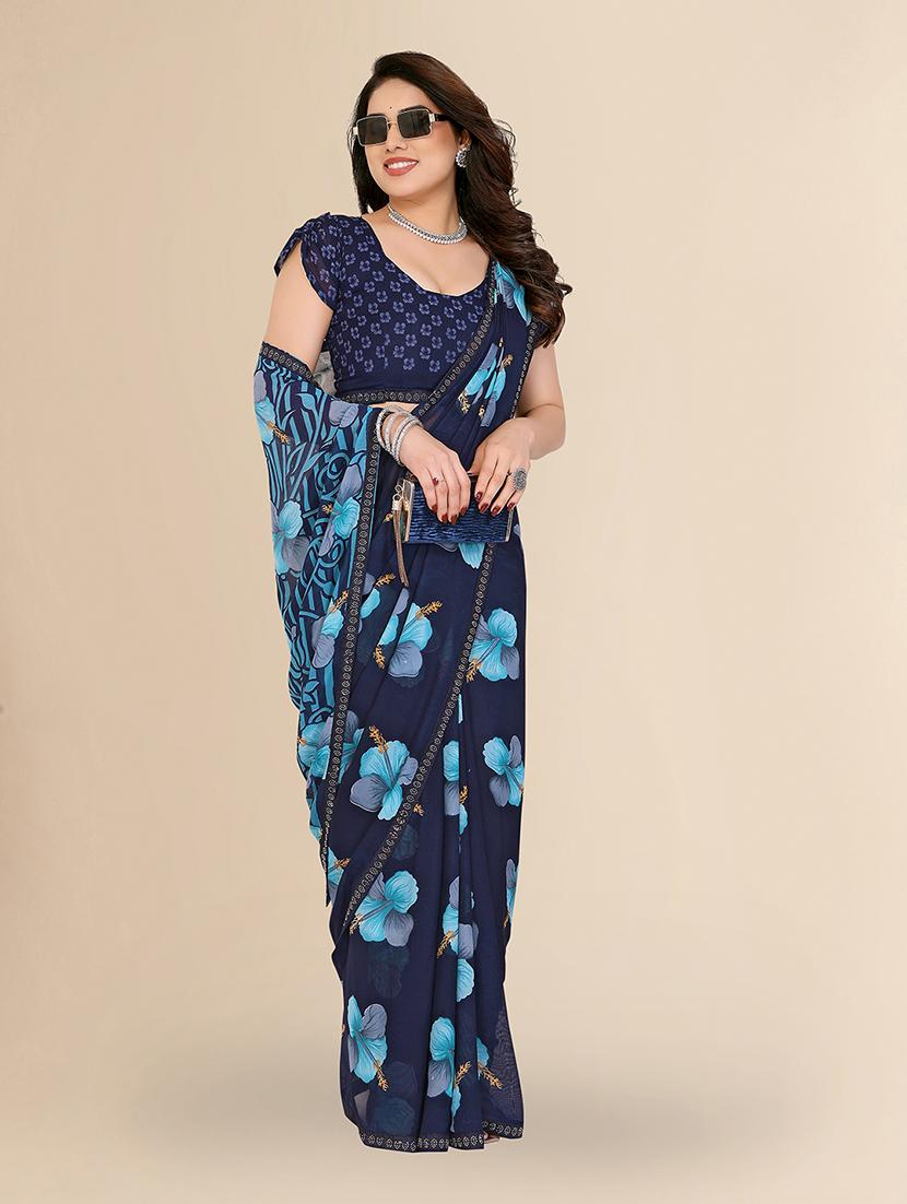 women printed casual wear saree with blouse - 22049615 - Standard Image - 1