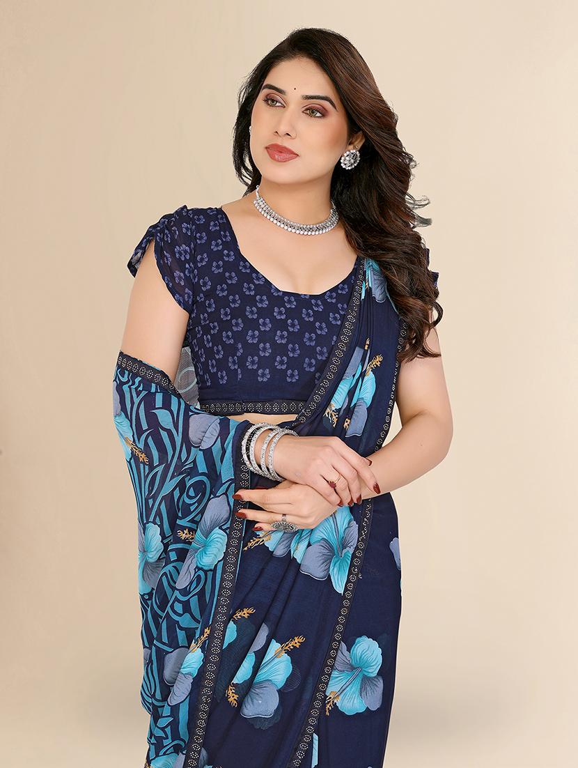 women printed casual wear saree with blouse - 22049615 - Standard Image - 4