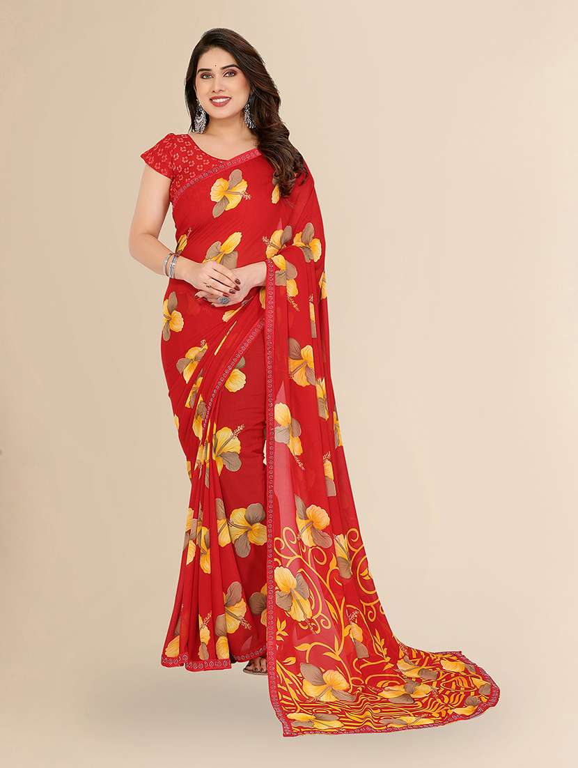 women printed casual wear saree with blouse