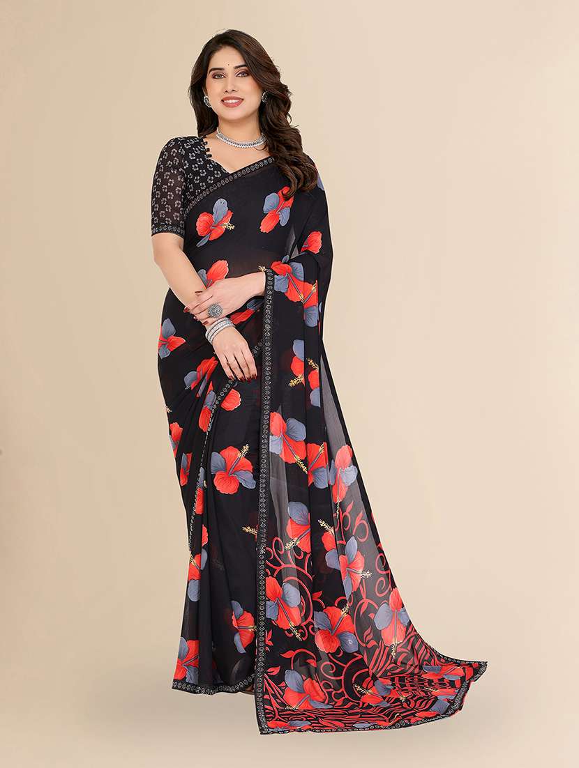 women printed casual wear saree with blouse
