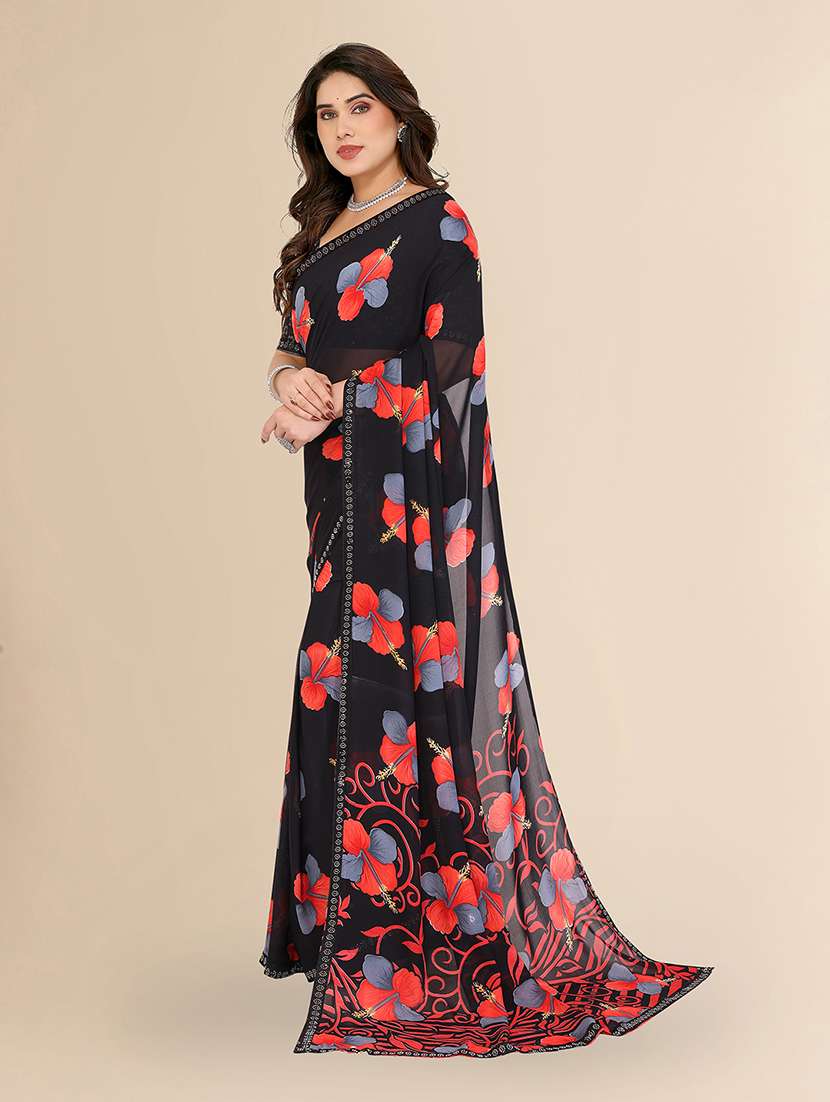 women printed casual wear saree with blouse - 22049618 -  Standard Image - 1