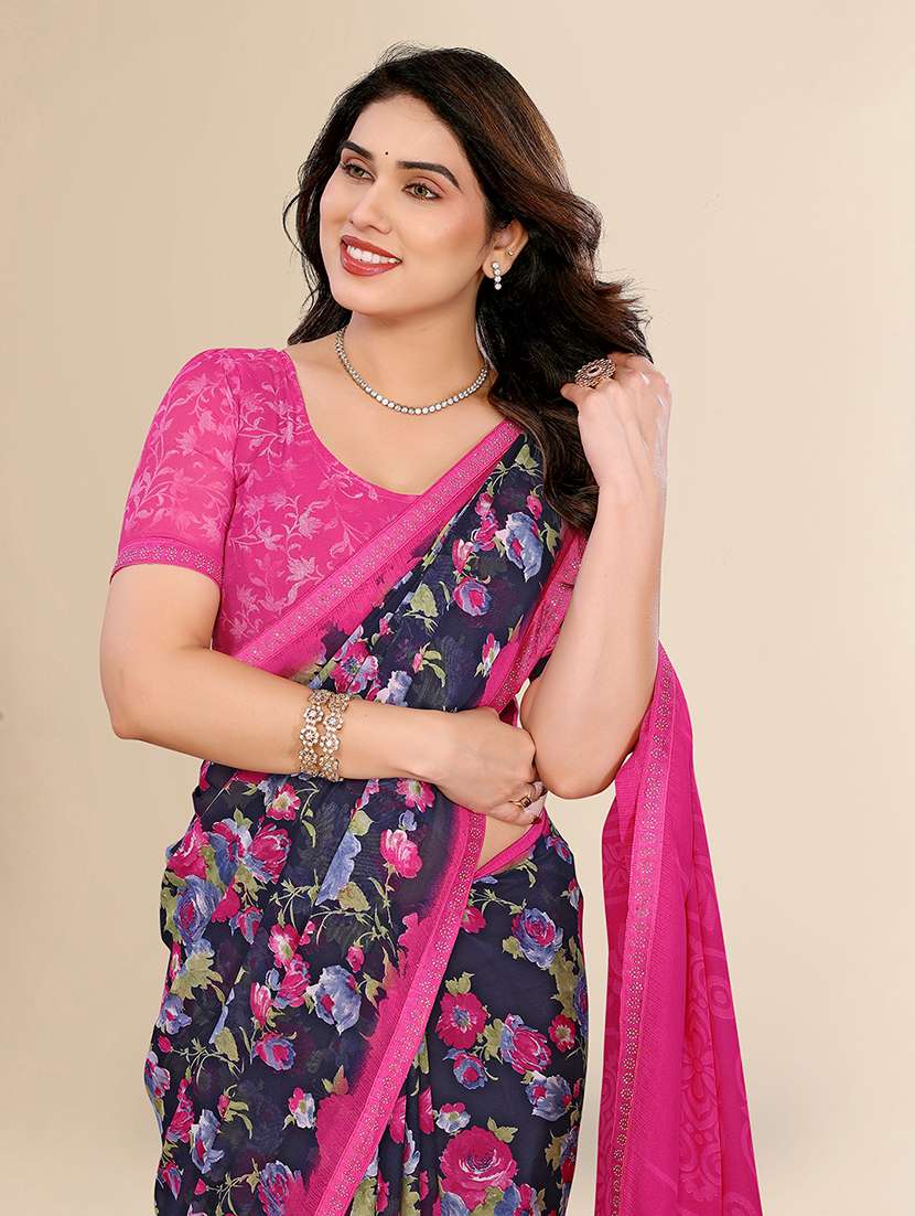women printed casual wear saree with blouse - 22049627 -  Standard Image - 1