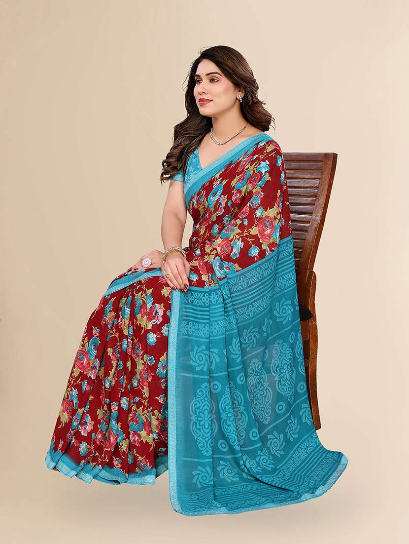 women printed casual wear saree with blouse - 22049628 -  Standard Image - 4