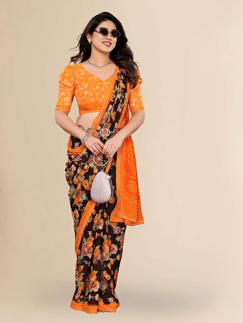 women printed casual wear saree with blouse - 22049629 -  Standard Image - 1