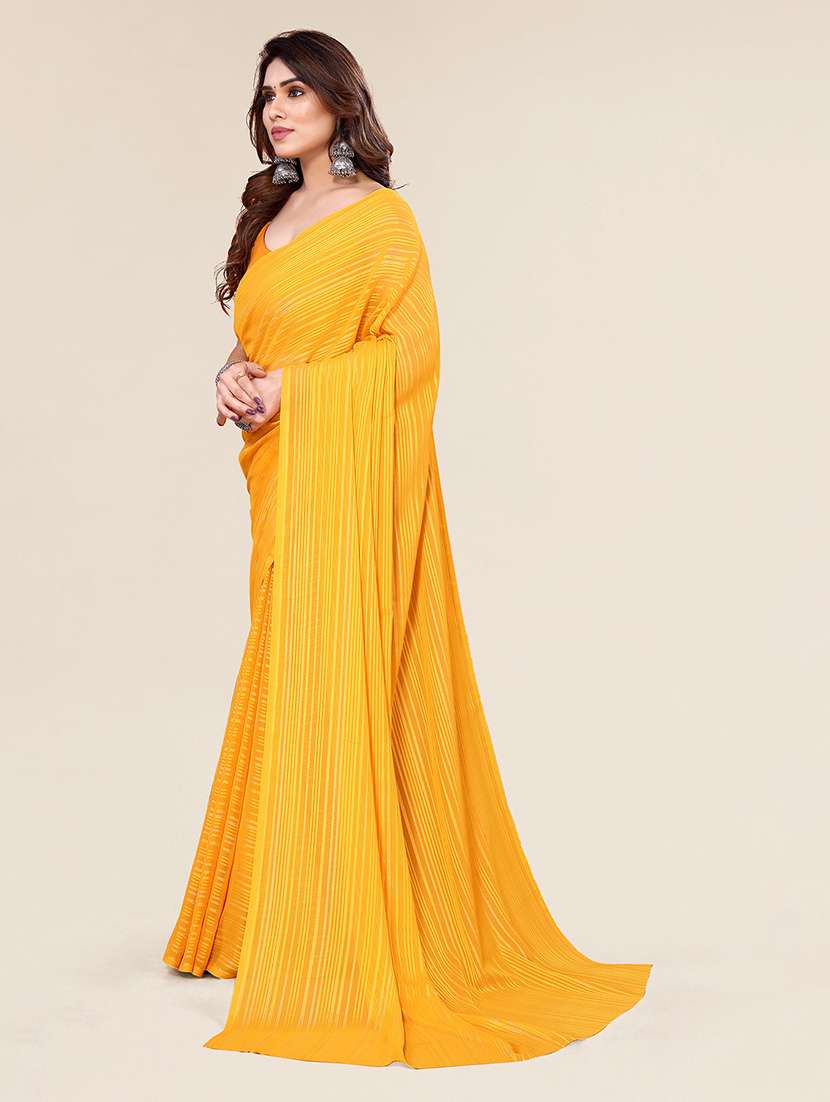 women striped plain saree with blouse - 22050036 -  Standard Image - 1