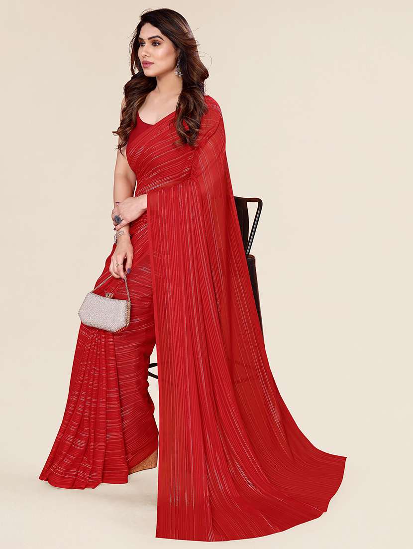 women striped plain saree with blouse - 22050037 -  Standard Image - 1