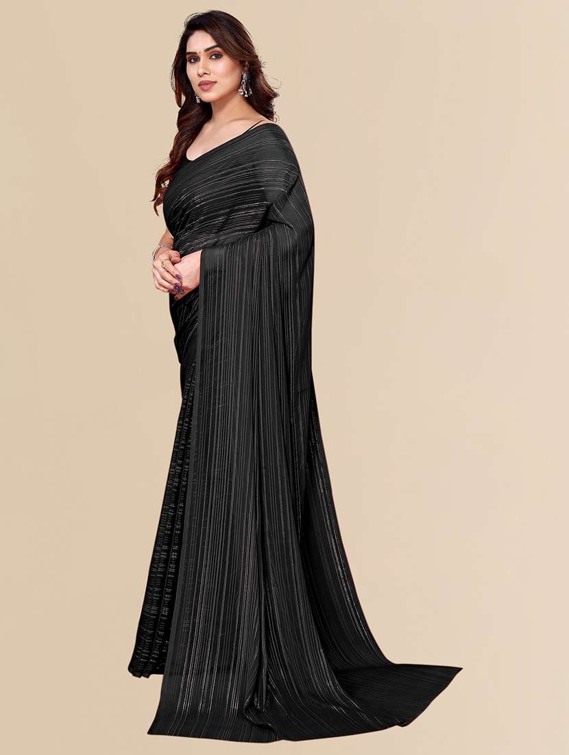 women striped plain saree with blouse - 22050041 -  Standard Image - 1