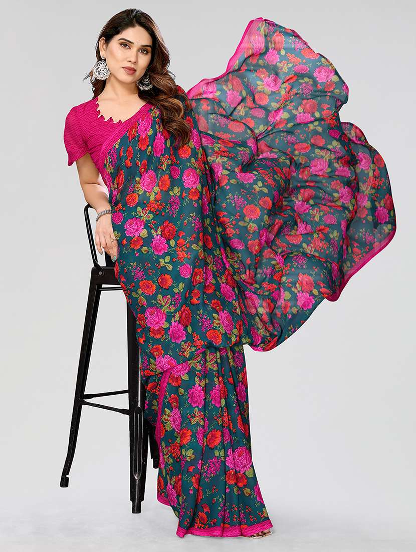 women printed casual wear saree with blouse - 22050122 -  Standard Image - 1